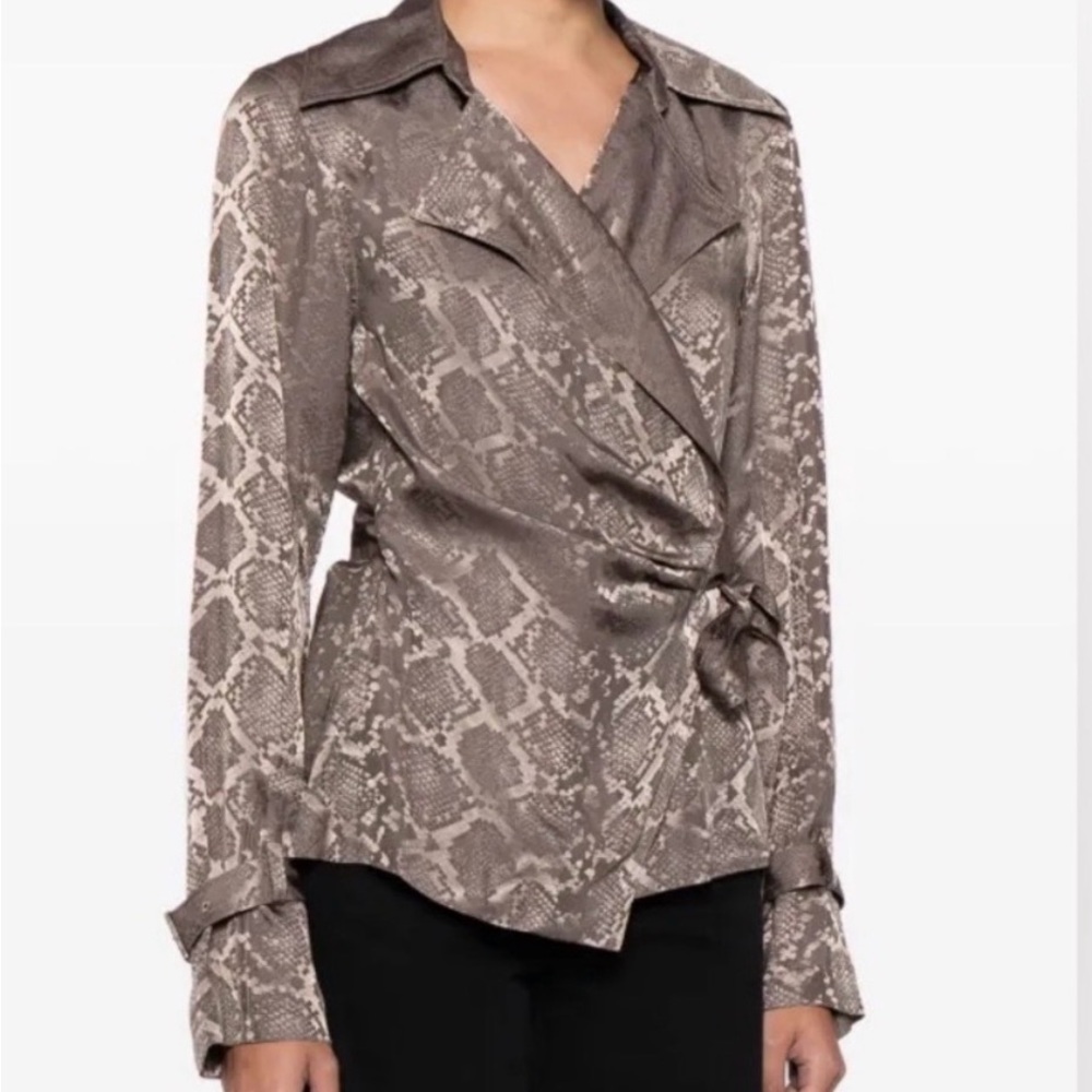Simkhai - Milo Trench Wrap Python Print Wrap Blouse in Taupe (sz 0)